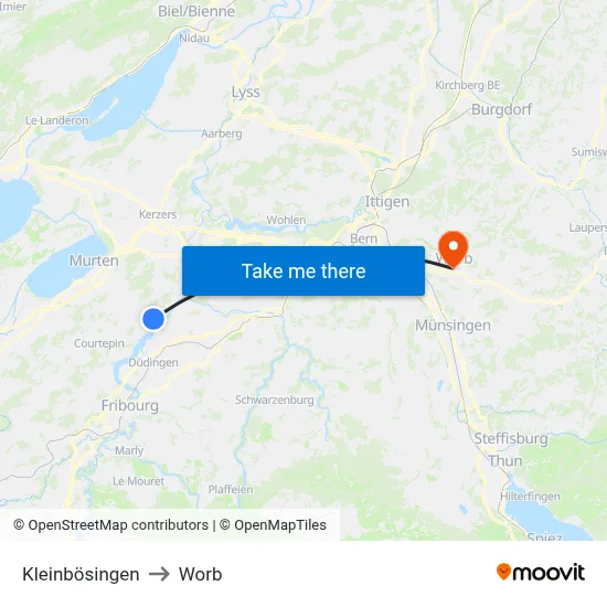 Kleinbösingen to Worb map