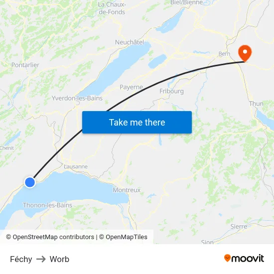 Féchy to Worb map