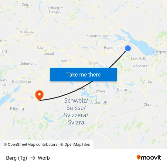 Berg (Tg) to Worb map