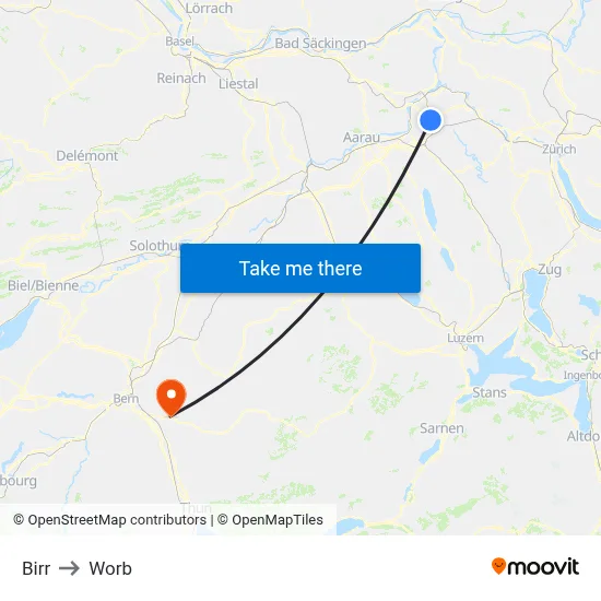Birr to Worb map