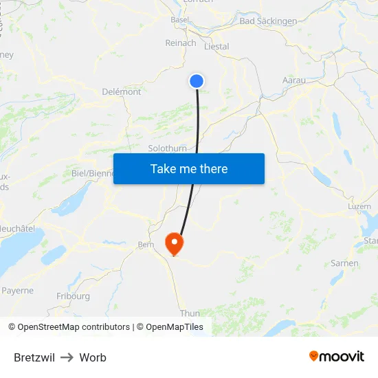 Bretzwil to Worb map