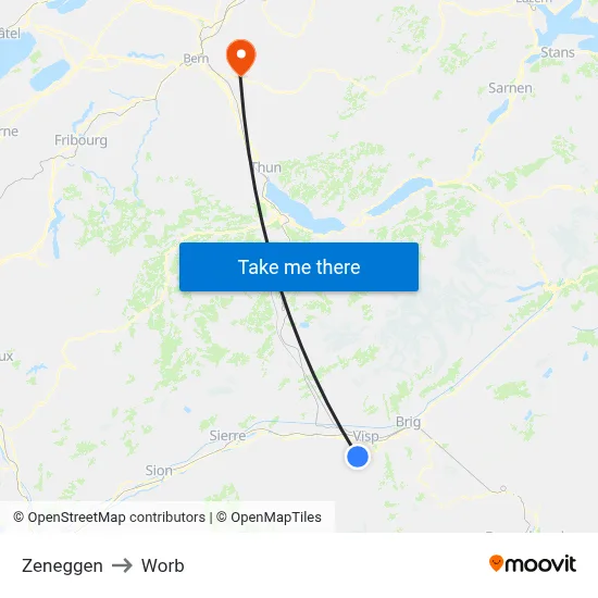 Zeneggen to Worb map