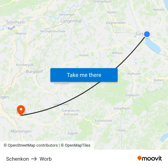 Schenkon to Worb map