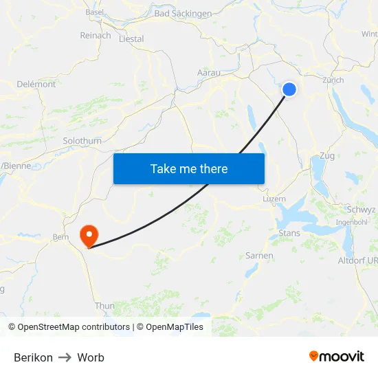 Berikon to Worb map