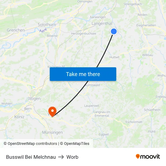Busswil Bei Melchnau to Worb map
