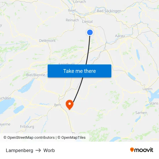 Lampenberg to Worb map