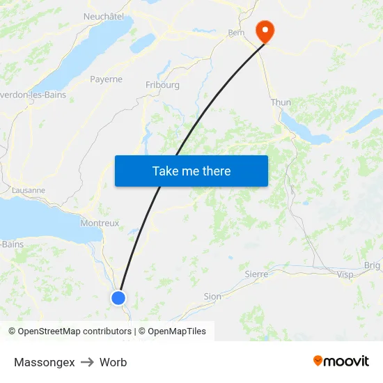 Massongex to Worb map
