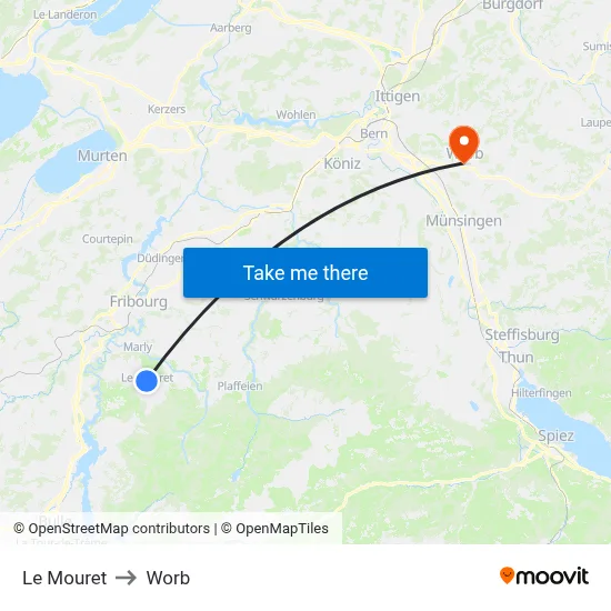 Le Mouret to Worb map