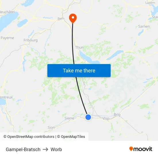 Gampel-Bratsch to Worb map