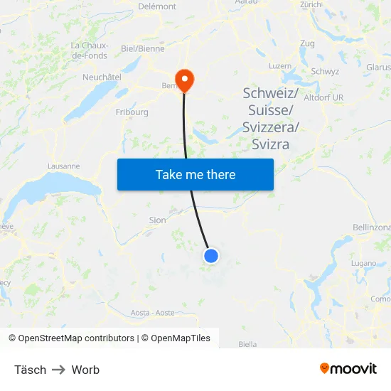 Täsch to Worb map