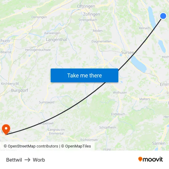 Bettwil to Worb map