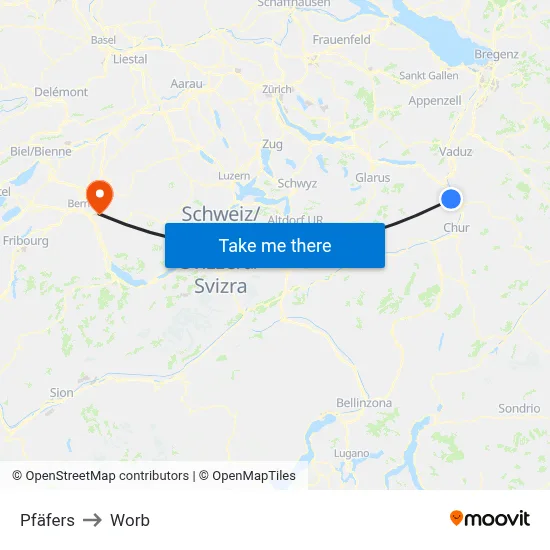 Pfäfers to Worb map