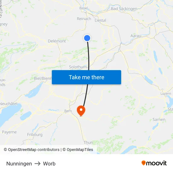 Nunningen to Worb map