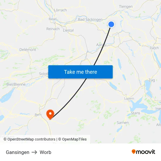 Gansingen to Worb map