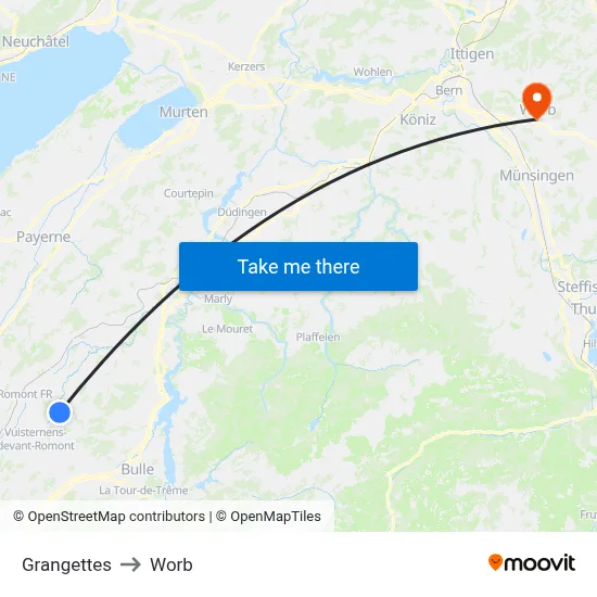 Grangettes to Worb map