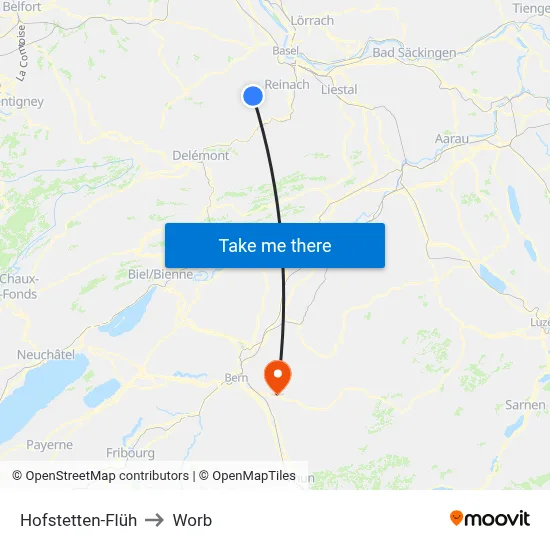 Hofstetten-Flüh to Worb map