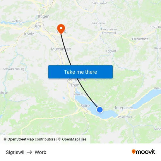 Sigriswil to Worb map