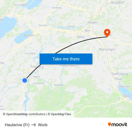 Hauterive (Fr) to Worb map