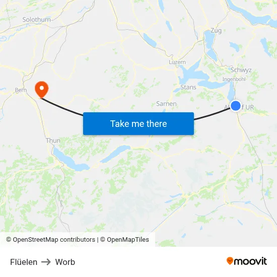 Flüelen to Worb map