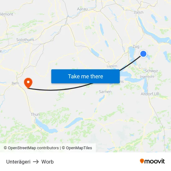 Unterägeri to Worb map