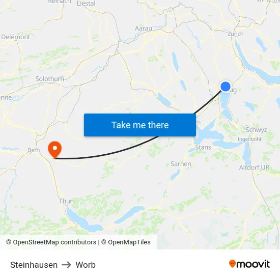 Steinhausen to Worb map