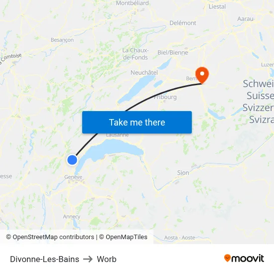 Divonne-Les-Bains to Worb map