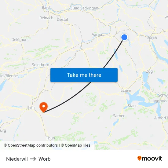 Niederwil to Worb map