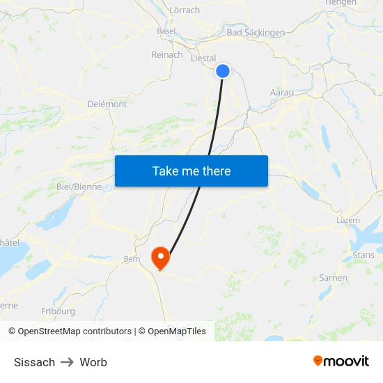 Sissach to Worb map