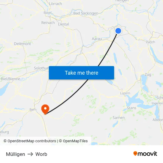 Mülligen to Worb map
