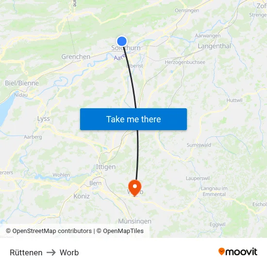 Rüttenen to Worb map