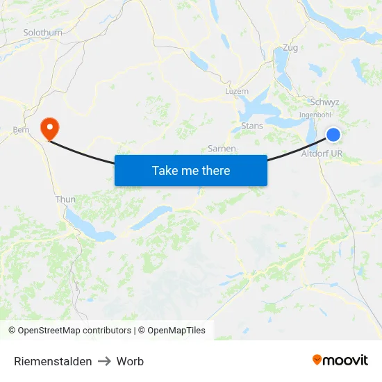Riemenstalden to Worb map