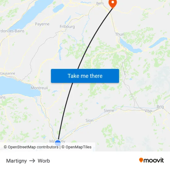 Martigny to Worb map