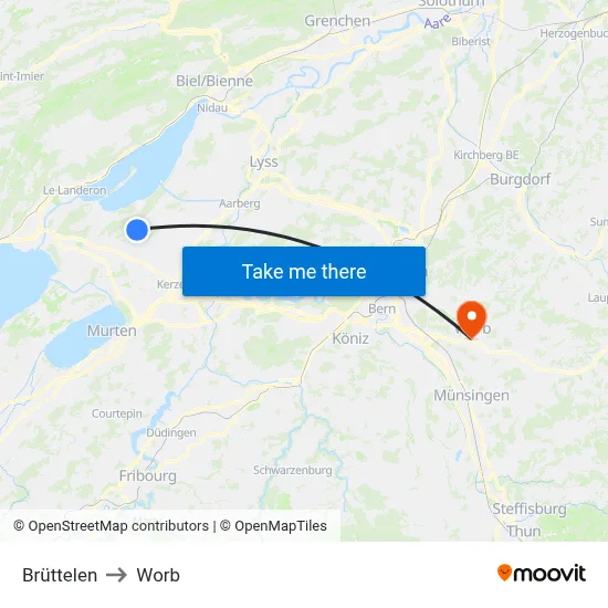 Brüttelen to Worb map