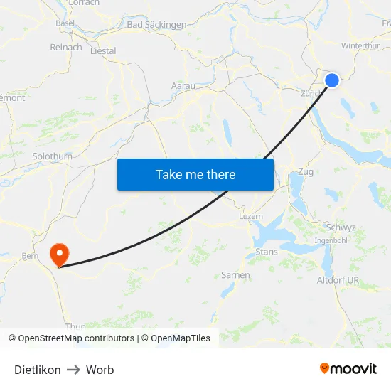 Dietlikon to Worb map