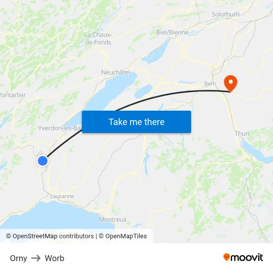 Orny to Worb map