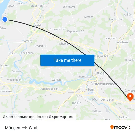 Mörigen to Worb map