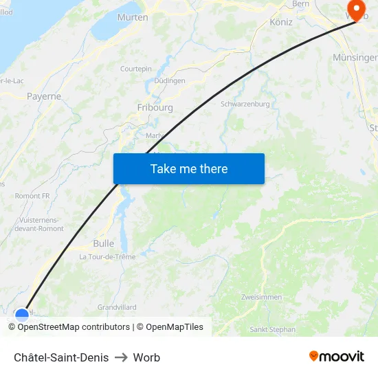 Châtel-Saint-Denis to Worb map