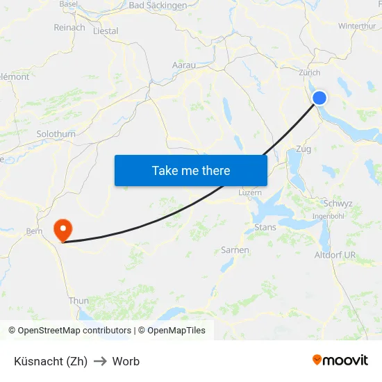 Küsnacht (Zh) to Worb map