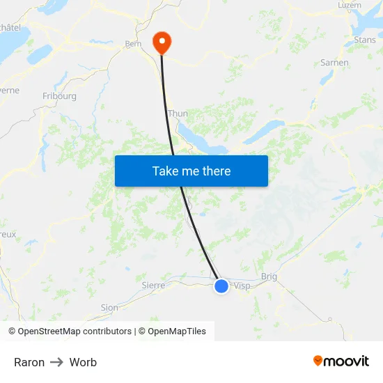 Raron to Worb map