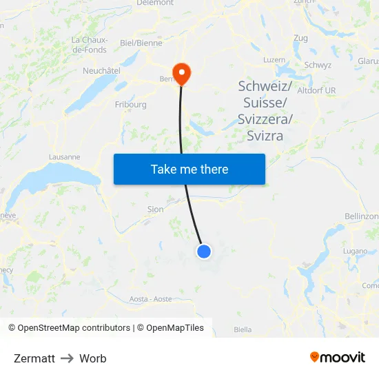 Zermatt to Worb map