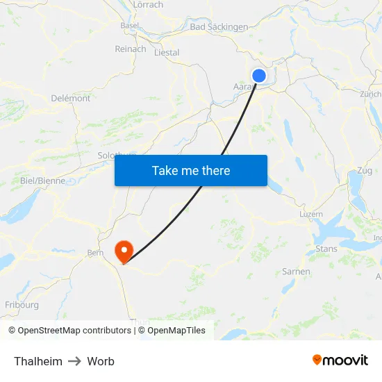 Thalheim to Worb map