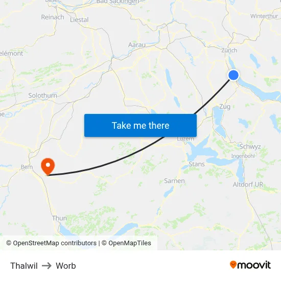 Thalwil to Worb map