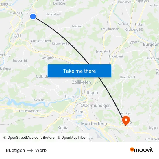 Büetigen to Worb map