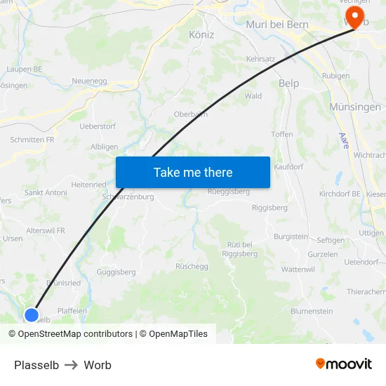Plasselb to Worb map