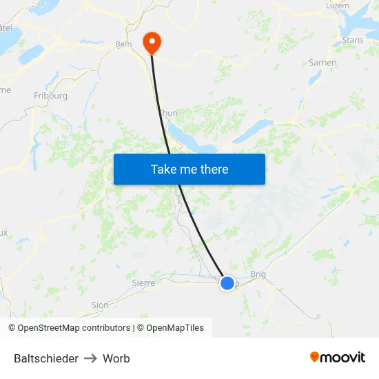Baltschieder to Worb map