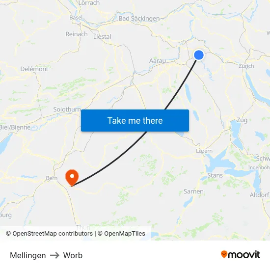 Mellingen to Worb map