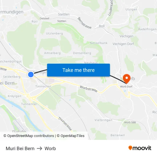 Muri Bei Bern to Worb map