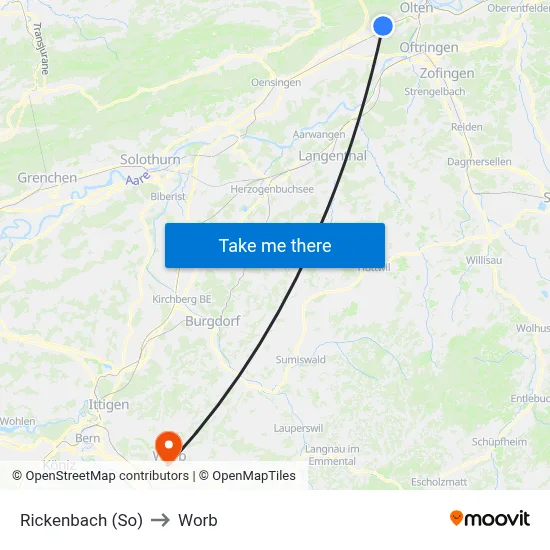 Rickenbach (So) to Worb map