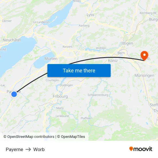 Payerne to Worb map