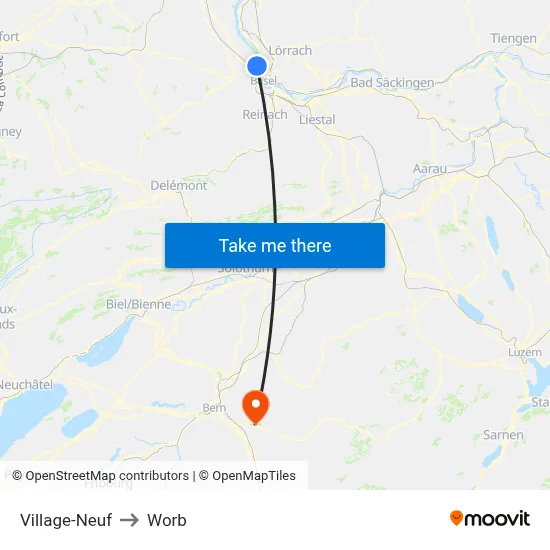 Village-Neuf to Worb map